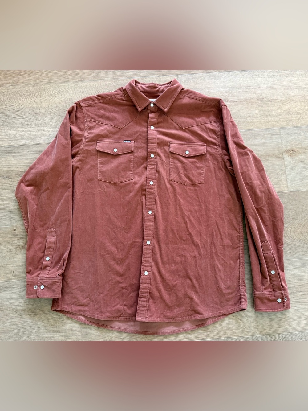 Poncho XXL Slim Fit Corduroy Western Pearl Snap Shirt Burnt Sienna